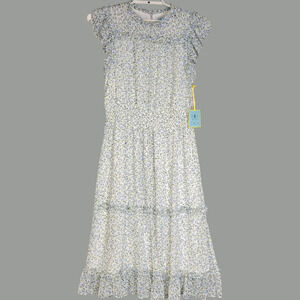 Cee Cee Country Stroll Dress Womens XL Blue White Floral Ruffle Tiered New